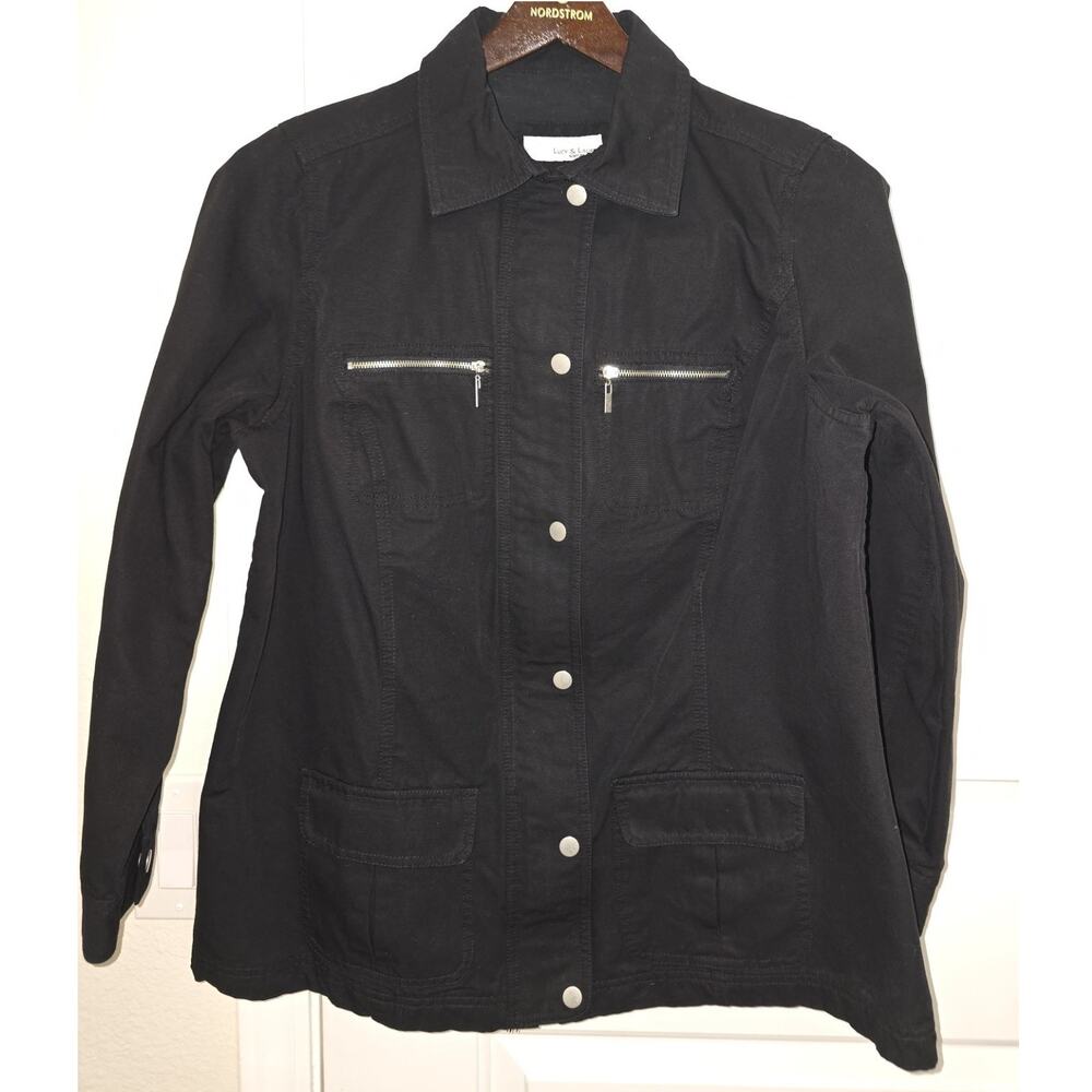 Lucy & Laurel Women's Jacket Black with Silver Zippers Snaps 1X